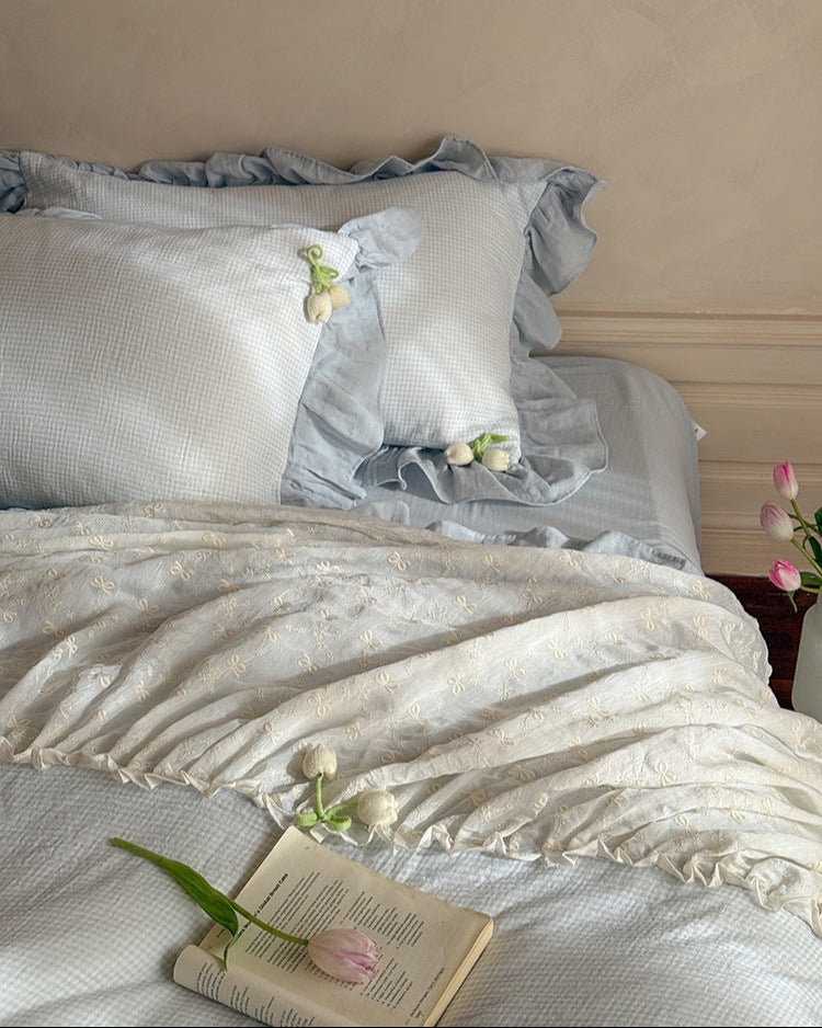Bella Floral Lace Ruffled Princess Bedding Set - Pink