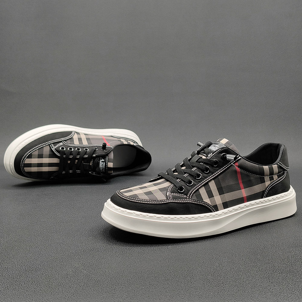 Men's Soft Bottom Skateboard Fashionable Checked Sneakers