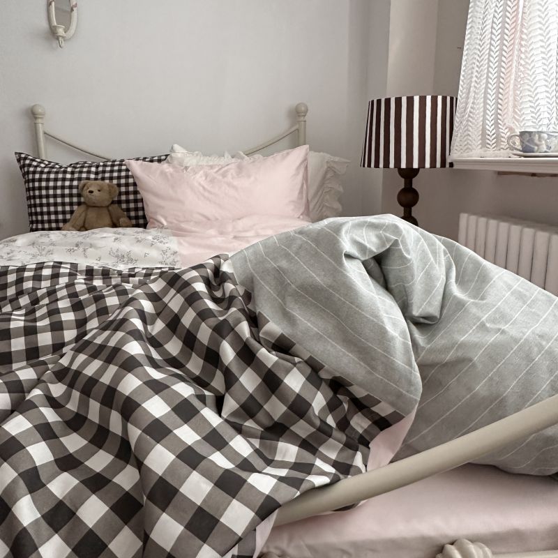Emi Patchwork Gingham Bedding Set - Soft Mocha Pink