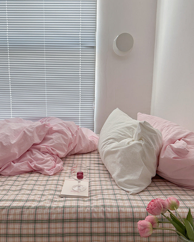 Maisie Soft Pink Plaid Bedding Set