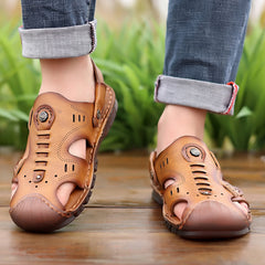 Men's Cowhide Closed Toe Two-way Breathable Genuine Sandals