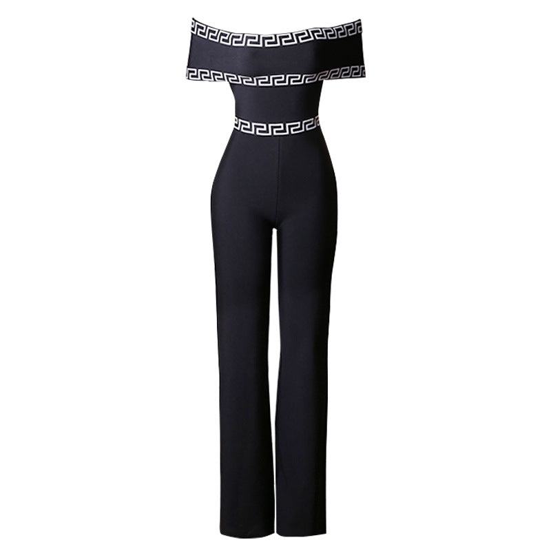 Schwarzer bedruckter Bandage-Jumpsuit