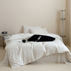 Logan Modern Pleated Striped Bedding Set - White