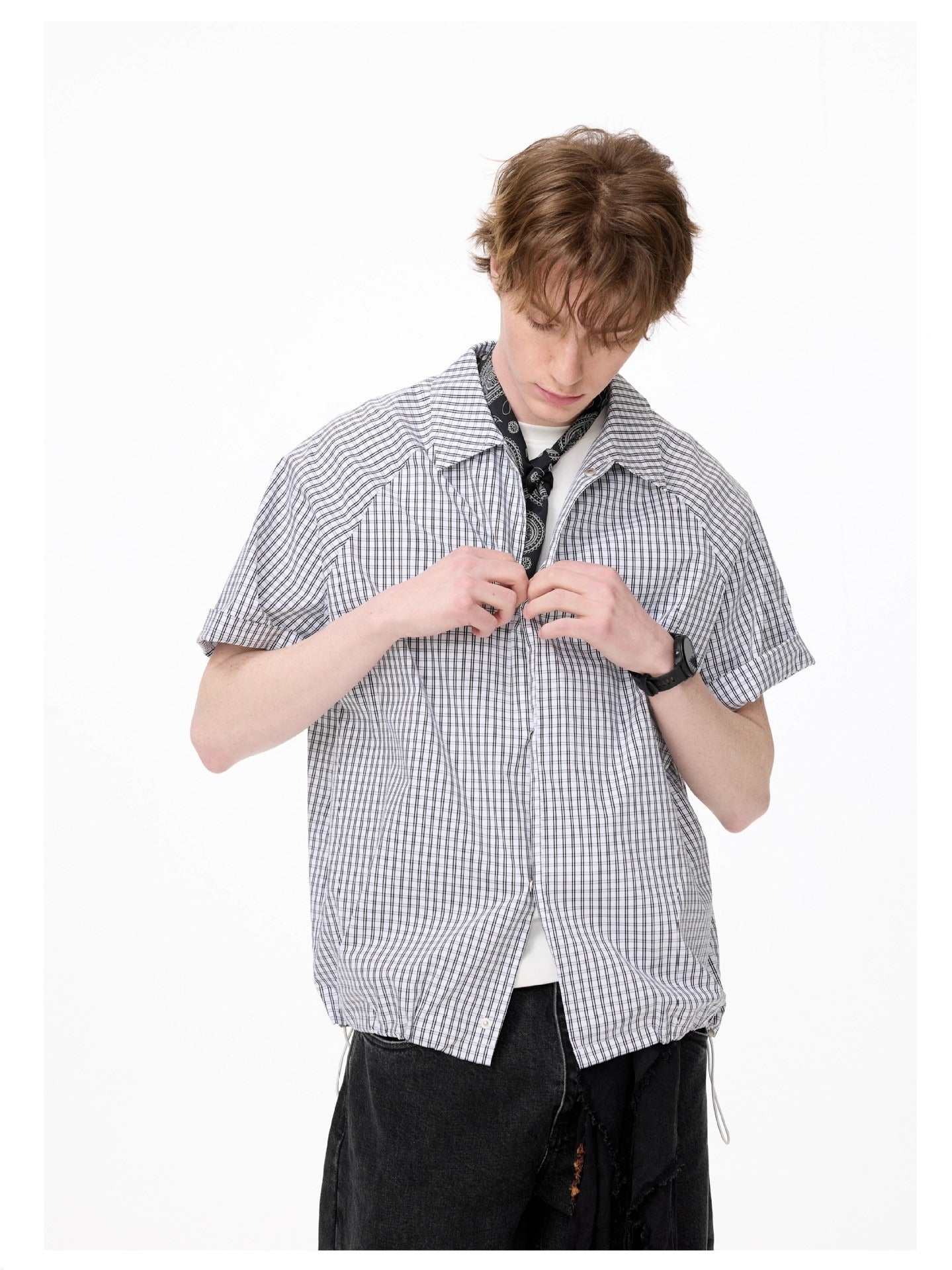 Vintage Plaid Shirt Short Sleeve Top