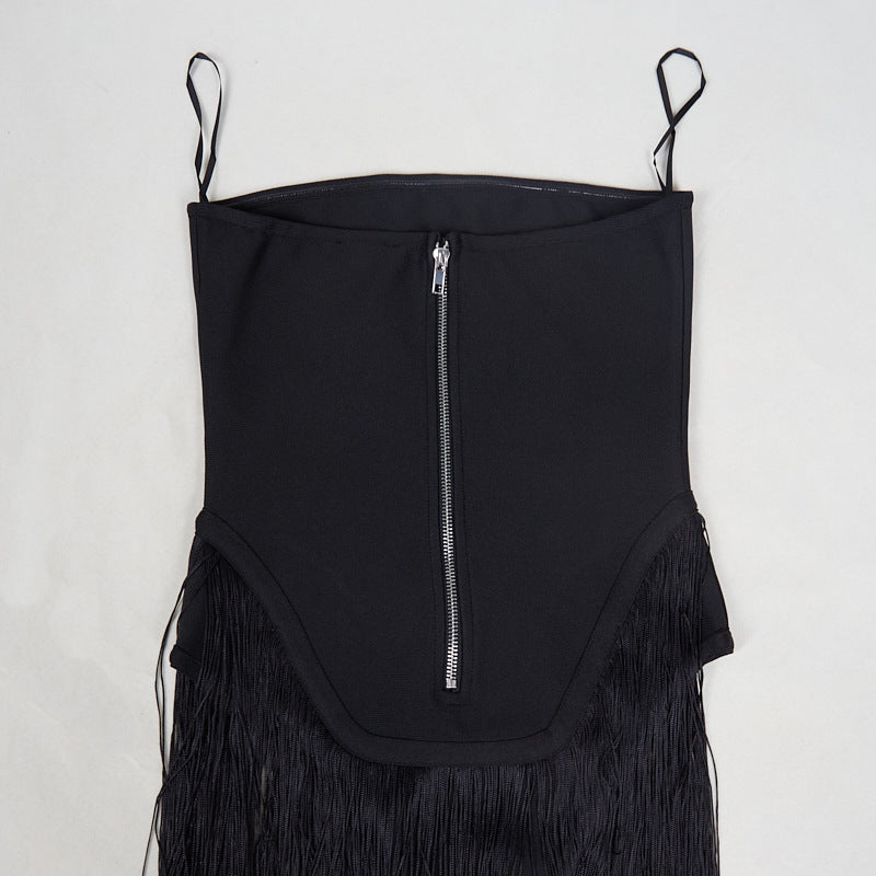 Strapless Fringe Black Dress