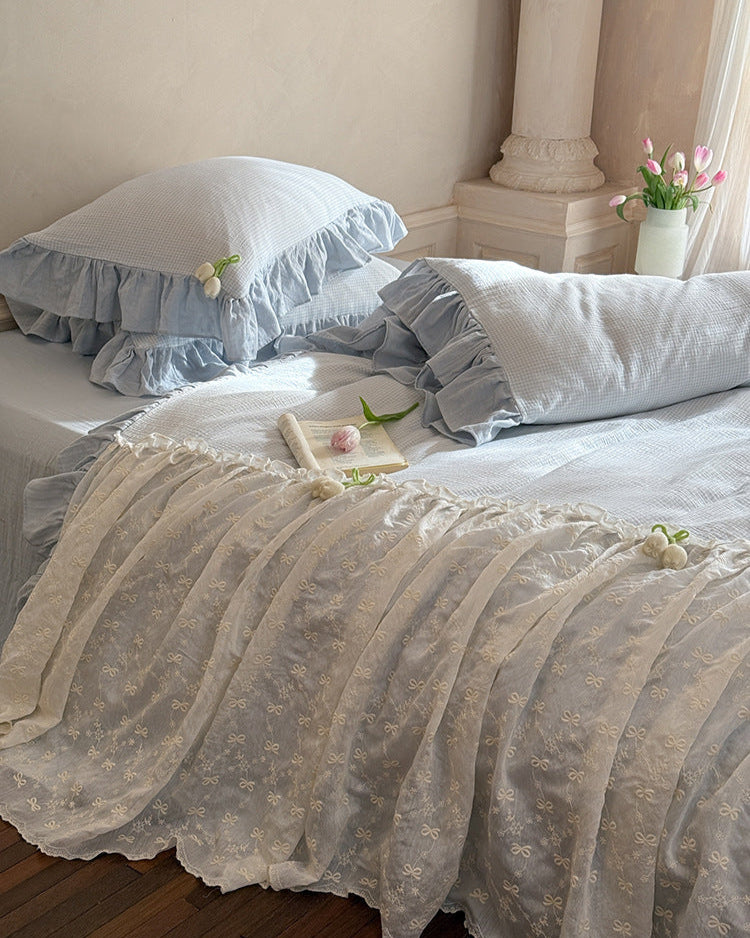 Bella Floral Lace Ruffled Princess Bedding Set - Pink