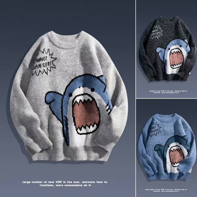 Shark Clapping Pattern Knit Sweater