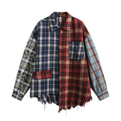 Contrast Plaid Patchwork Shirt