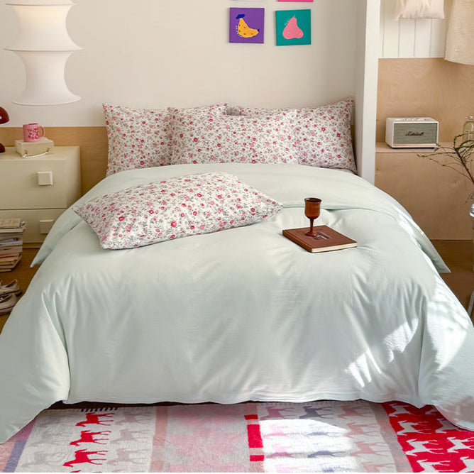 Chloe Pastel Candy Cotton Bedding Set - Pink Plaid