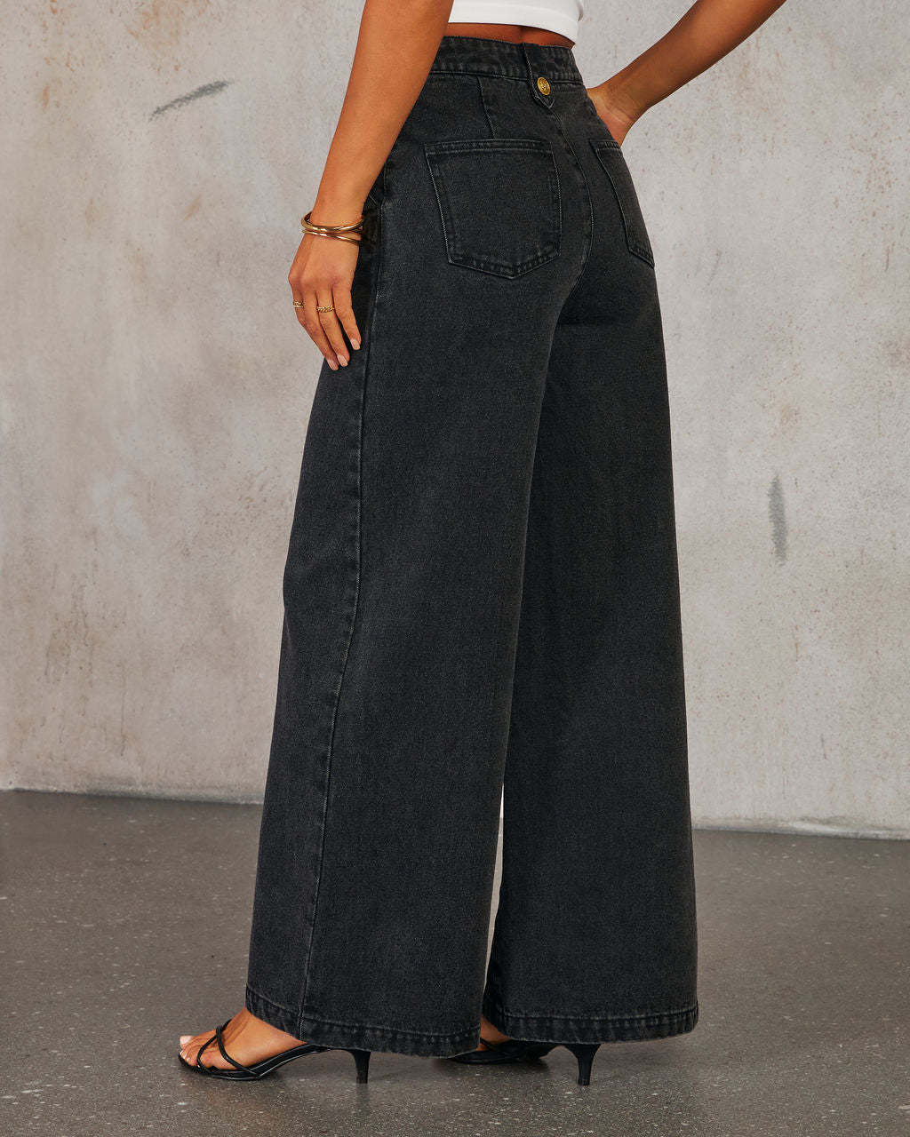 Button Sleeveless Vest Wide-Leg Jeans Set