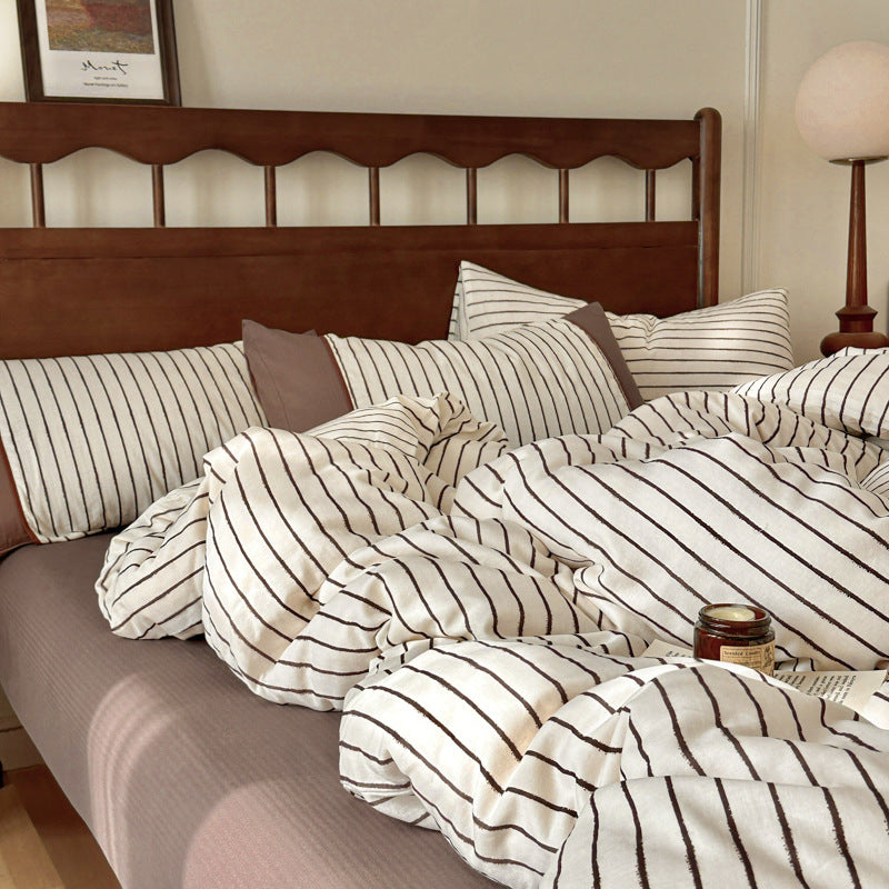 Camille French Stripe Bedding Set - Brown