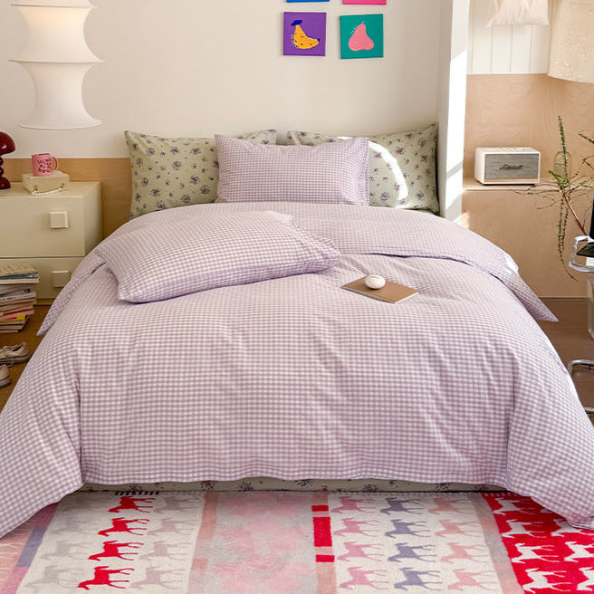 Chloe Pastel Candy Cotton Bedding Set - Purple Plaid