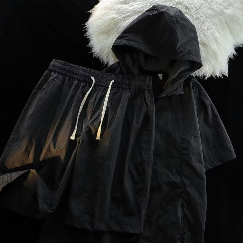 Half-Zip Short-Sleeve Shorts Two-Piece Set