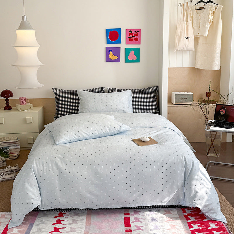 Chloe Pastel Candy Cotton Bedding Set - Pink Plaid