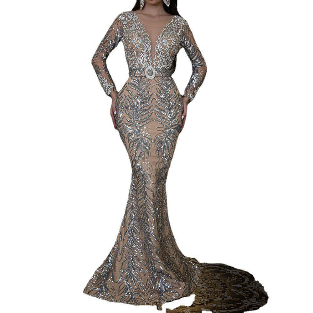 Temperament Sequin Strapless Evening Dress