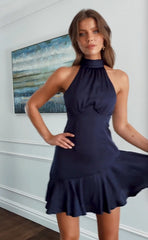 Sleeveless Crew Neck Mini Dress With Hip Ruffles