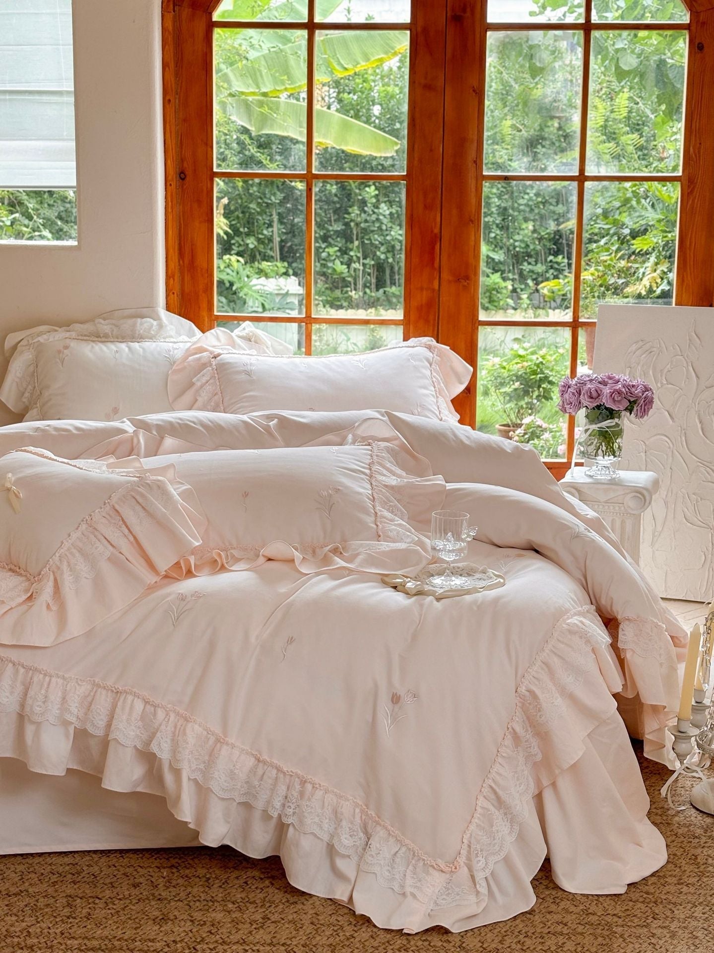 Chiffon Lace Princess Bedding Set - French White