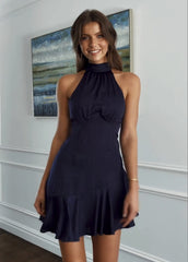 Sleeveless Crew Neck Mini Dress With Hip Ruffles