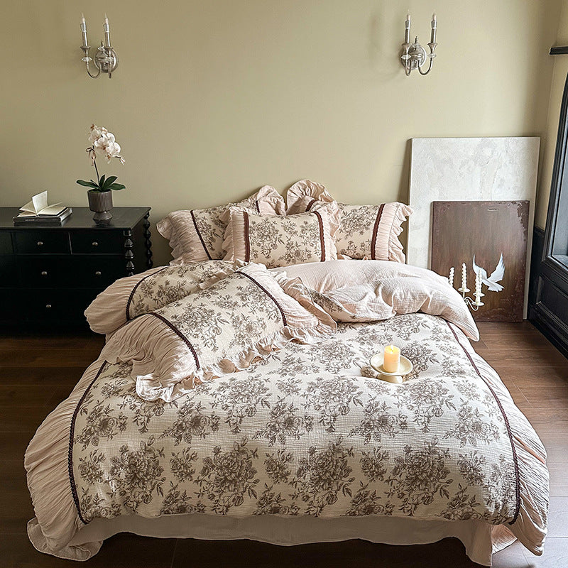 Lillian Retro Floral Ruffle Bedding Set