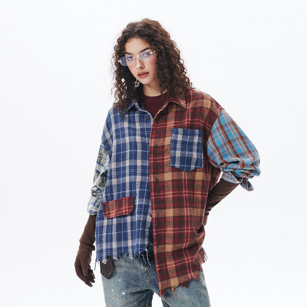 Contrast Plaid Patchwork Shirt