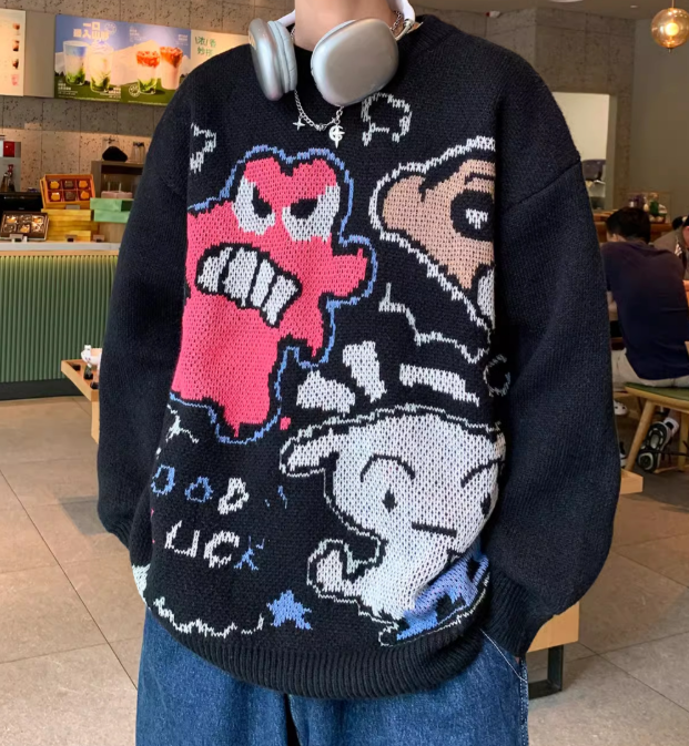 Colorful Graffiti Cartoon Knit Sweater