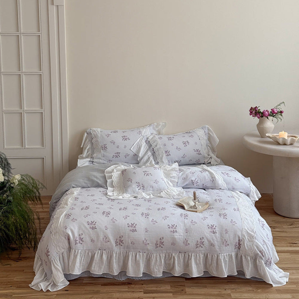 Odette French Floral Lace Ruffle Bedding Set - Pink