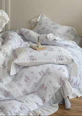 Odette French Floral Lace Ruffle Bedding Set - Blue
