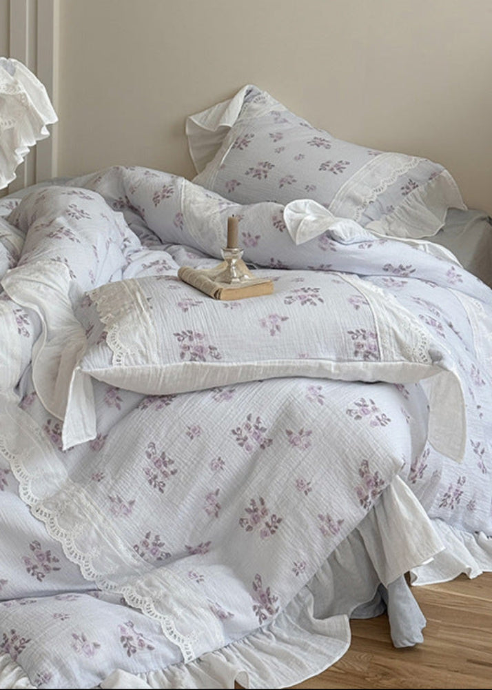 Odette French Floral Lace Ruffle Bedding Set - Pink