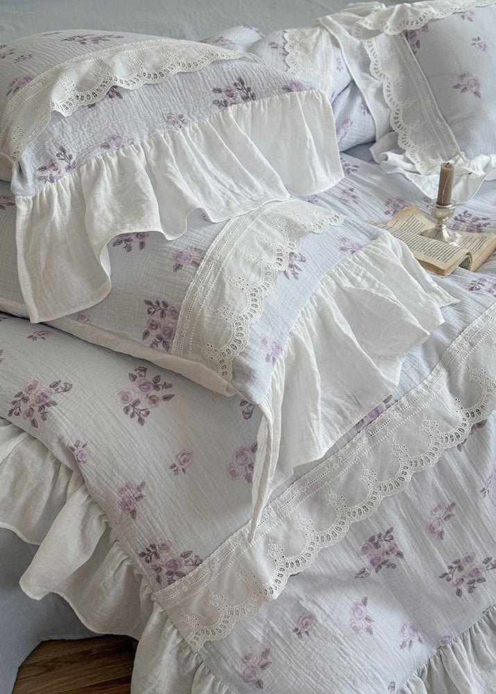 Odette French Floral Lace Ruffle Bedding Set - Pink