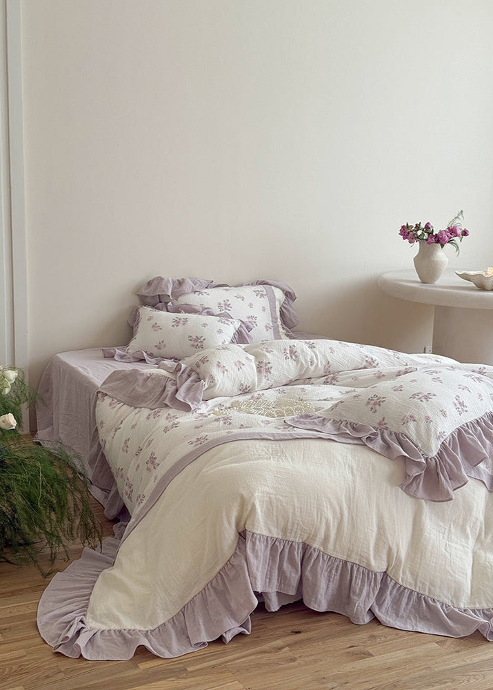 Odette French Floral Lace Ruffle Bedding Set - Pink