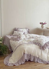 Odette French Floral Lace Ruffle Bedding Set - Purple