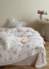 Odette French Floral Lace Ruffle Bedding Set - Pink