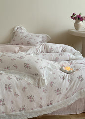 Odette French Floral Lace Ruffle Bedding Set - Pink