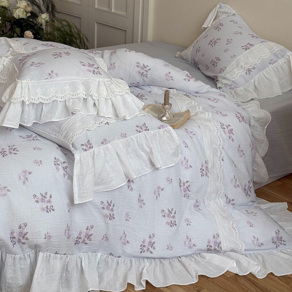 Odette French Floral Lace Ruffle Bedding Set - Pink