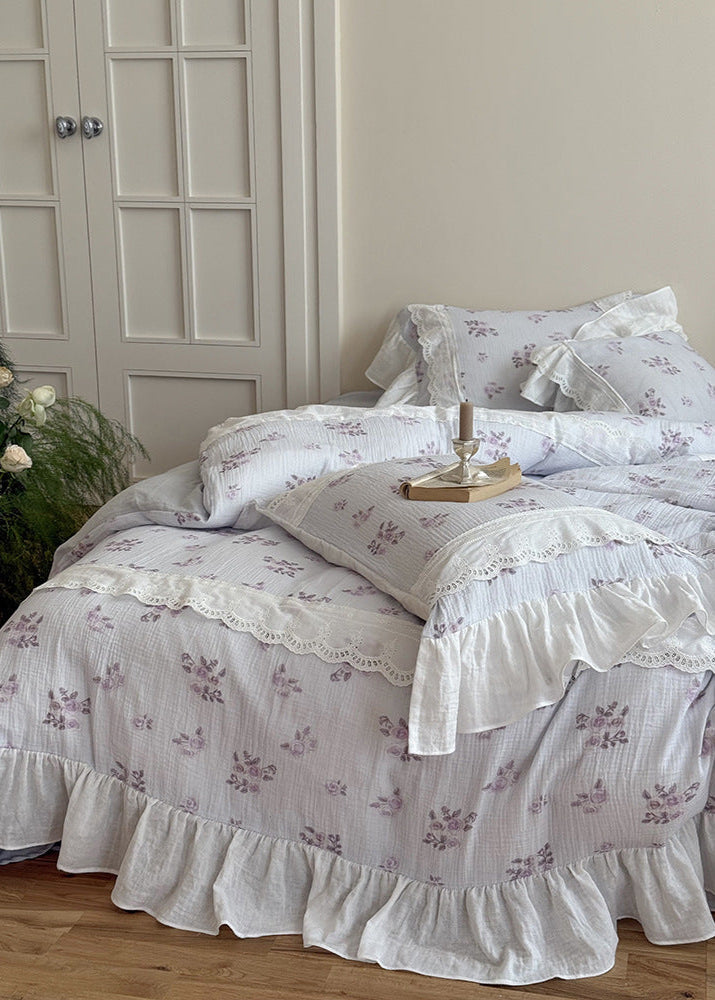 Odette French Floral Lace Ruffle Bedding Set - Pink