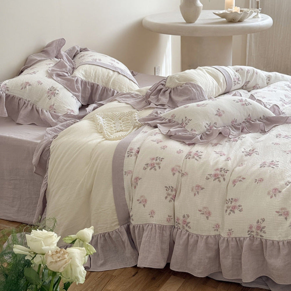 Odette French Floral Lace Ruffle Bedding Set - Pink