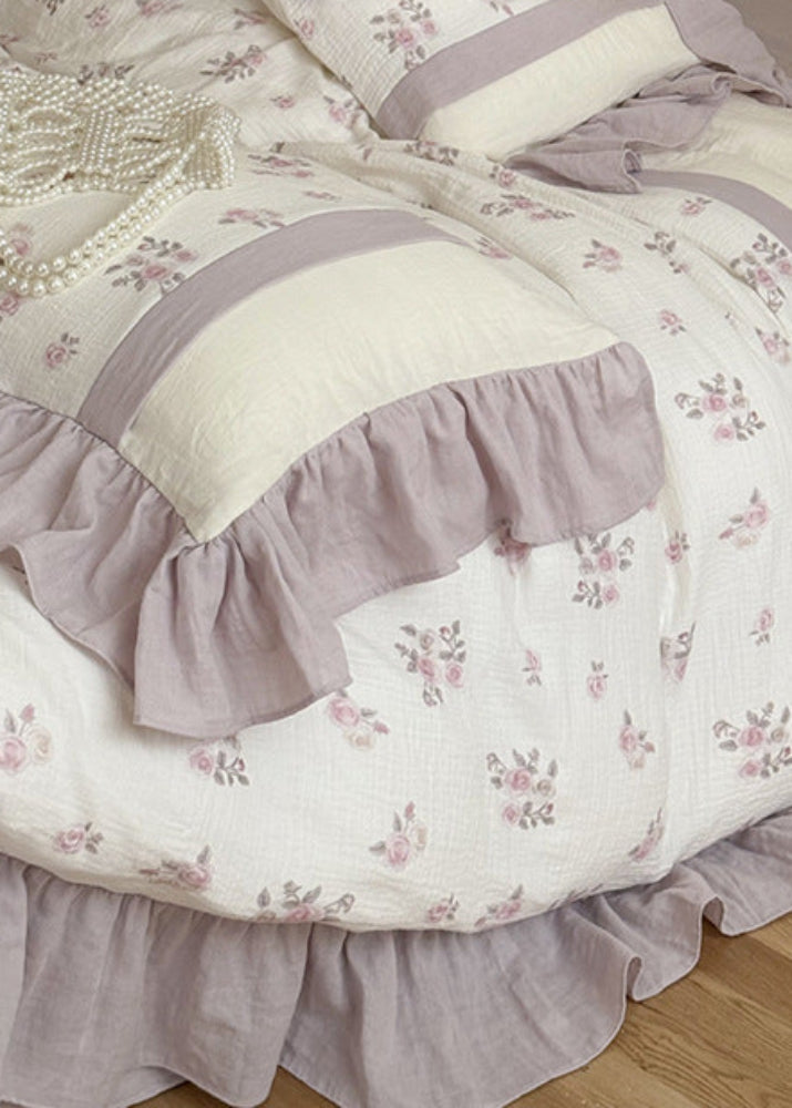 Odette French Floral Lace Ruffle Bedding Set - Pink