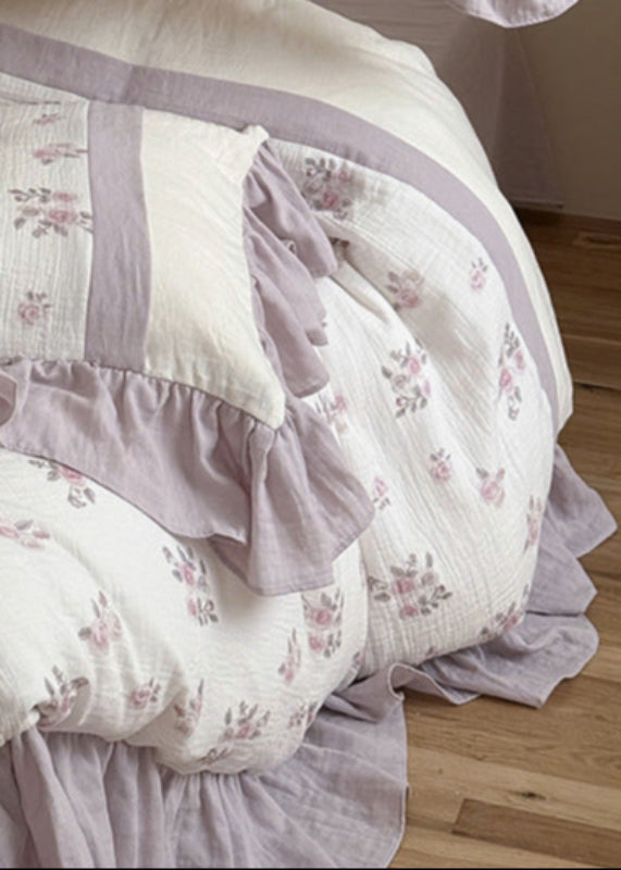 Odette French Floral Lace Ruffle Bedding Set - Pink