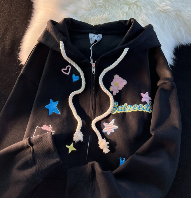 Street Chic Vintage Star Embroidered Hoodie