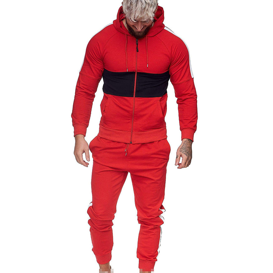 Conjunto deportivo de dos piezas con bloques de color para hombre en otoño