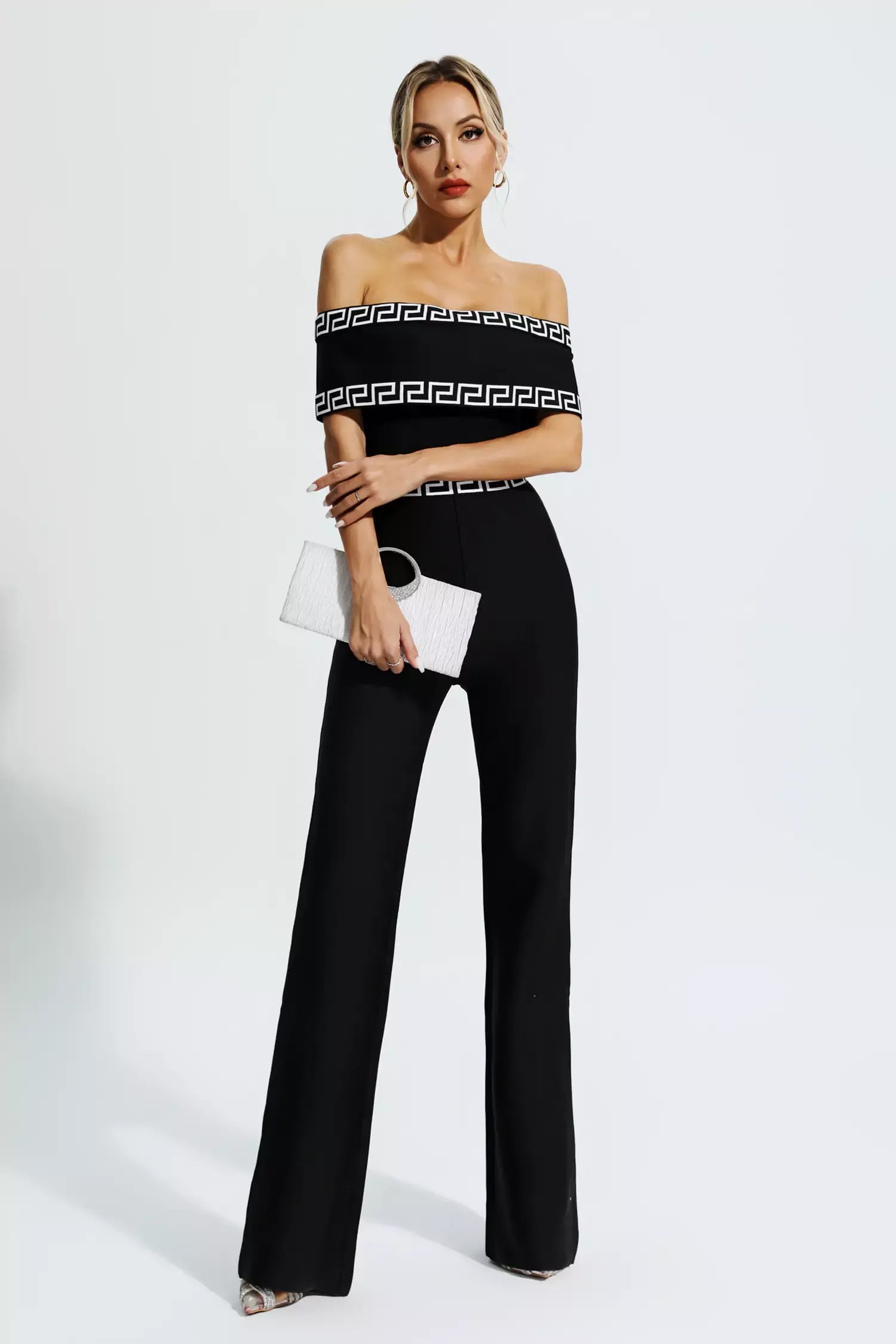 Schwarzer bedruckter Bandage-Jumpsuit