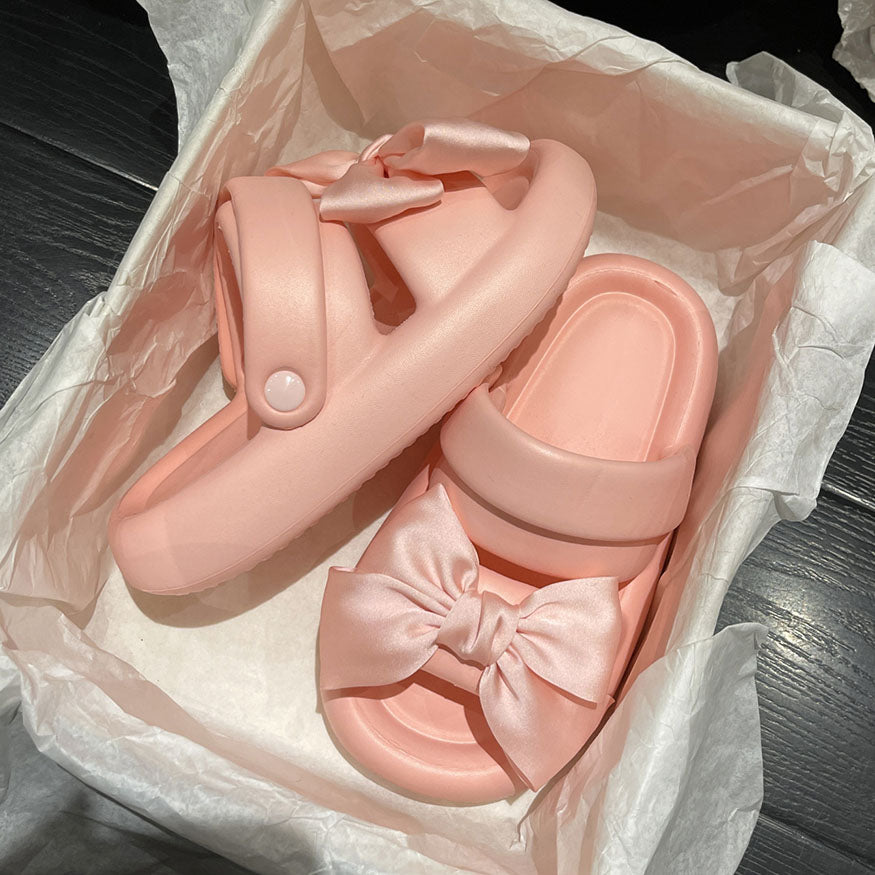 Two Strap Satin Bow Decor Sandals