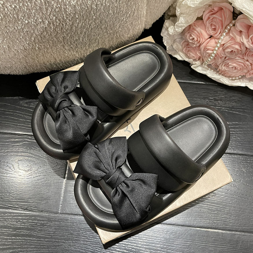 Two Strap Satin Bow Decor Sandals