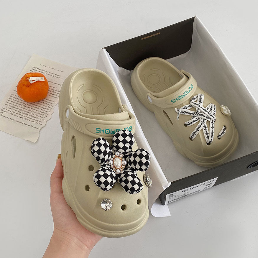 Stylish Checkerboard Floral DIY Garden Clog