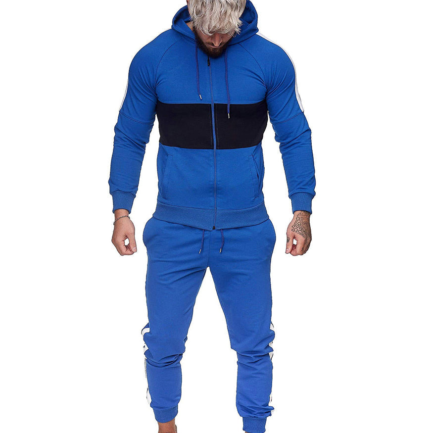 Conjunto deportivo de dos piezas con bloques de color para hombre en otoño