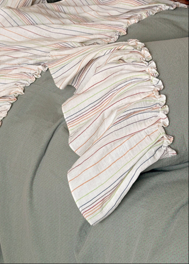 Savannah Lace Ruffle Double Gauze Bedding Set - Gray
