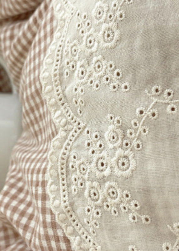 Sophia Gingham Lace Washed Cotton Bedding Set - Gray