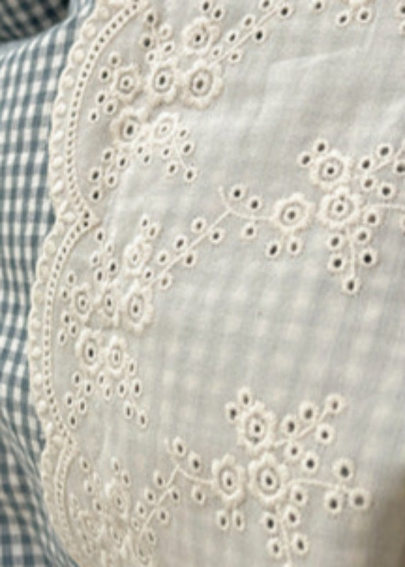 Sophia Gingham Lace Washed Cotton Bedding Set - Gray