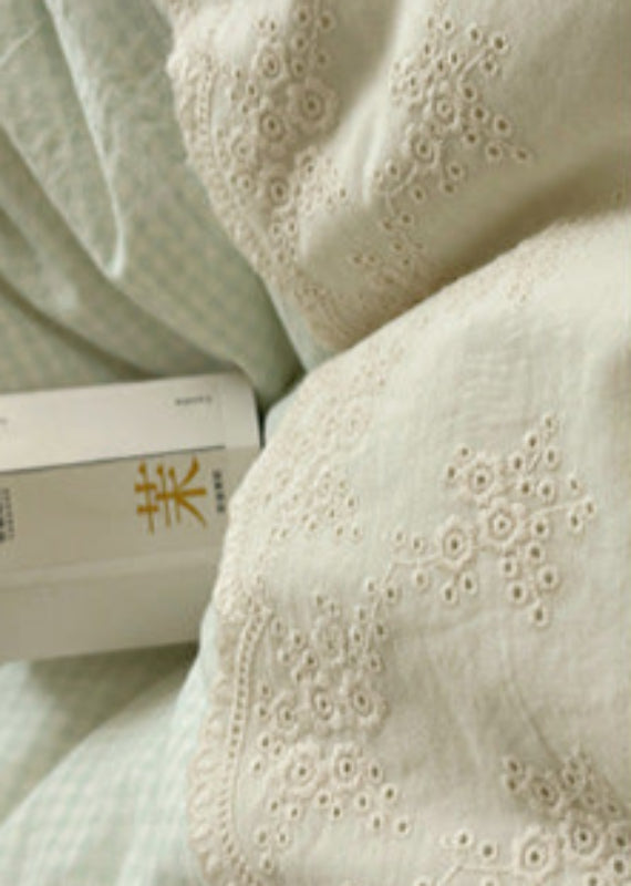 Sophia Gingham Lace Washed Cotton Bedding Set - Gray