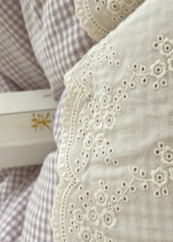 Sophia Gingham Lace Washed Cotton Bedding Set - Gray